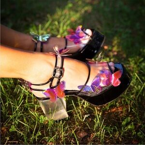 Delia’s dolls kill x Black and Purple Butterfly Platform Sandals